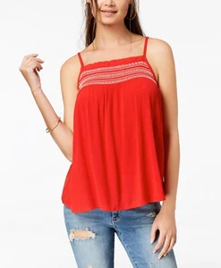 ULTRA FLIRT Juniors Red Tie Embroidered Crinkle Nordic Square Neck Tank Top XL - Picture 1 of 1