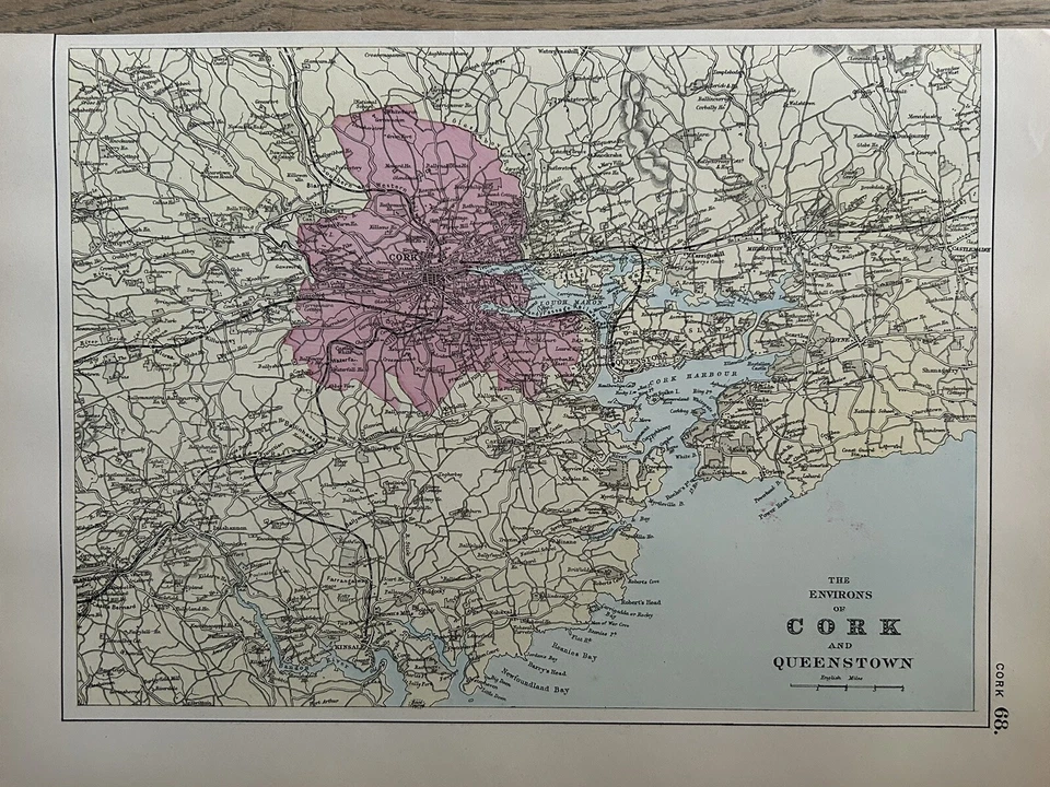 1885 Cork Hand Coloured Original Antique Map by G.W. Bacon Foto 1 de 3