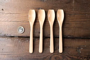 4 cucharas pequeñas de madera cucharaditas con forma de tulipán hechas a mano luz única Bro14 regalo - Imagen 1 de 4