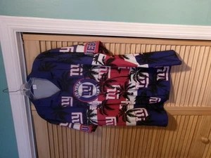 New York Giants taglia XL NFL camicia hawaiana con bottoni NY manica corta rosso blu - Foto 1 di 4