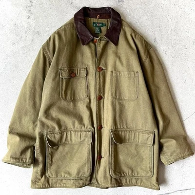 J.Crew 90s Leather Collar Hunting Jacket Green Vintage Men's M Cotton/Leather - Image 1 of 4