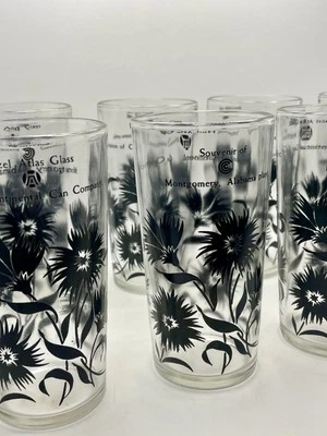 Vintage Hazel Atlas Montgomery AL Plant Souvenir Juice Glass Flowers Set of 8 - Image 1 of 4
