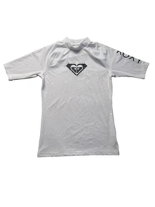 Roxy Shirt Womens Medium White Rash Guard Florida Sun Surf Swim SPF Stretch Logo - Picture 1 of 8