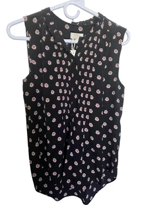 Blusa Top Kate Spade 100% Seda Nueva con Etiquetas Plisada Sin Mangas Floral Negra Rosa Blanca Foto 1 de 4