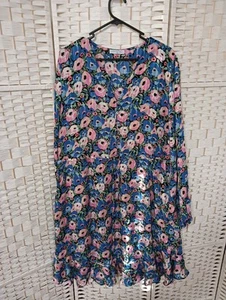 Metallic Floral Dress Lpd Size 14 Buttons Tie Waist Pockets Polyester - Picture 1 of 3