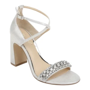 Jewel Badgley Mischka Penny Damen-Abendsandalen mit gekreuzten Riemen silberfarben Größe 7 - Bild 1 von 4