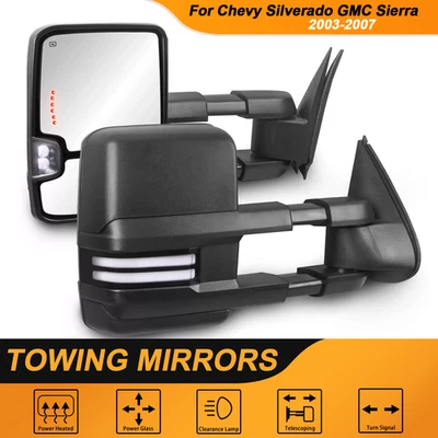 Par de espejos retrovisores de remolque con señal térmica eléctrica para 03-07 Chevy Silverado GMC Sierra 1500HD Foto 1 de 4