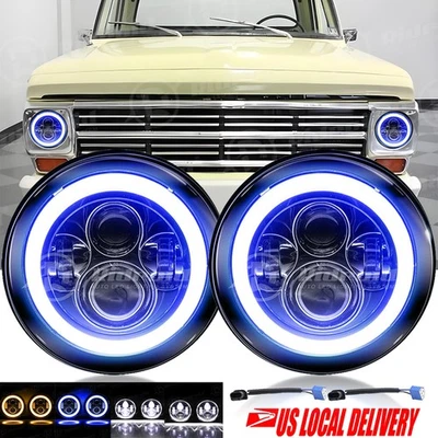 Pair 7''Inch LED Headlights Halo DRL For 1953-1977 Ford F-100 F-250 F-350 Pickup Foto 1 de 4