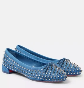 Christian Louboutin Sweetie Jane Ballerina Shoes Denim Blue Size 37 / 7 - Picture 1 of 12