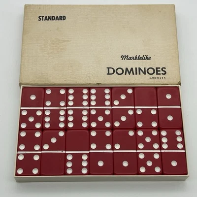 Vintage Standard Marblelike RED (616) Puremco Dominoes Extra Thick Made In USA - Image 1 of 4
