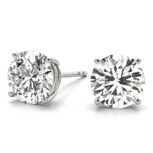 Diamond Stud Earrings E VS1 4Carat Round Labcreated 14K White Gold IGI Certified - Picture 1 of 6