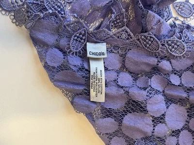 BUFANDA CUELLO RECTANGULAR ENCAJE CROCHET ALGODÓN MORADO CHICO'S VINTAGE AÑOS 90 Foto 1 de 2