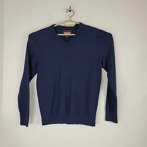 Alesbury Pullover Sweater Mens Medium Blue V-Neck  Textured Cotton Knit Classic - Picture 1 of 7