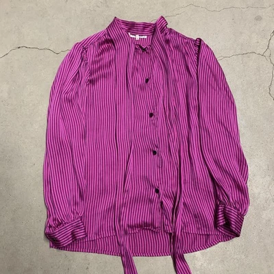 Saint Laurent Rive Gauche Silk Pussy Bow Blouse Size 38 Vintage Authentic Pink - Image 1 of 4