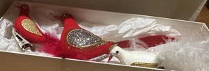 Vintage 3 Samt Filz rot/weiß Vogel Clip auf Christbaumschmuck Made Japan - Bild 1 von 4