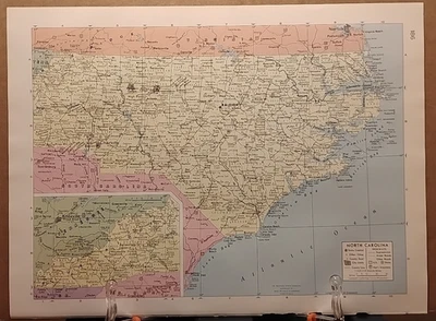 Old Vintage NORTH CAROLINA Atlas Map 1961 MSM Life Pictorial Atlas of the World - Image 1 of 4