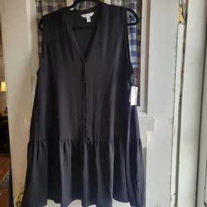 Nine West Women's Black Button Front Shift Dress Ruffle Hem Plus Size XXL NWT - Picture 1 of 6