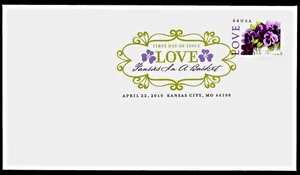 LOVE 2010 US #4450 PURPLE PANSIES IN A BASKET 42c STAMP DCP XF ERSTTAGSBRIEF - Bild 1 von 2