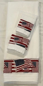 July 4th Patriotic Bath Towel Set Bathroom Decor American Flag 3 Pc - Picture 1 of 5