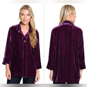 John Mark Womens Blouse Button Top Velvet Wire Collar 3/4 Sleeve Size M NWT - Picture 1 of 16