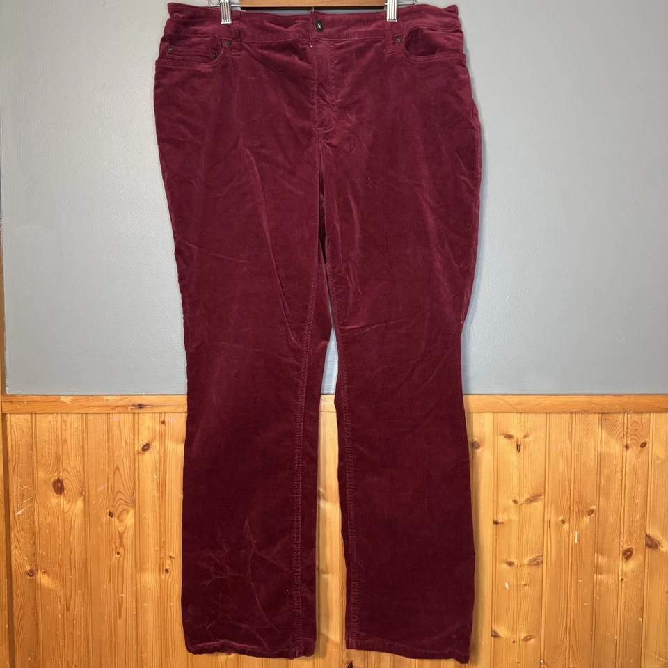 St. John's Bay Stretch Mid Rise Straight Leg Corduroy Pants Size 18 Burgundy - Image 1 of 4