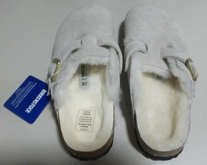 Birkenstock Boston Suede Leather Shearling Fur Clogs Slippers Off White EU 38 - Picture 1 of 4