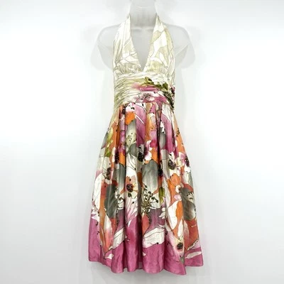 Adrianna Papell Dress Women 10 Floral VTG Fairy Feminine 100% Silk Whimsi Beaded - Image 1 of 4