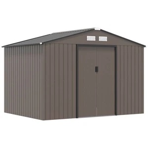 9 X 6FT Outdoor Storage Garden Shed Sliding Door Galvanised Metal Brown - Picture 1 of 10