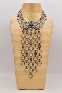 Vintage Chandelier Bib Crystal Necklace Prong Bezel Fringe Multi-Chain Y2K BinBL - Picture 1 of 12