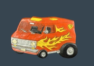 Vtg 1970s Wall Decor Flames Heart Hot Rod Red Orange Van Foam Resin HODA Garage - Picture 1 of 8