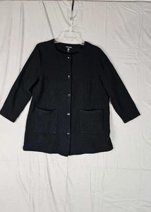 Eileen Fisher cappotto nero giacca donna taglia XL bottoni più lungo testurizzato - Foto 1 di 7
