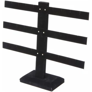 Plymor Black Velvet Triple T-Bar, 12 Pair Earring Display, 10.25" W x 8.5" H - Picture 1 of 2