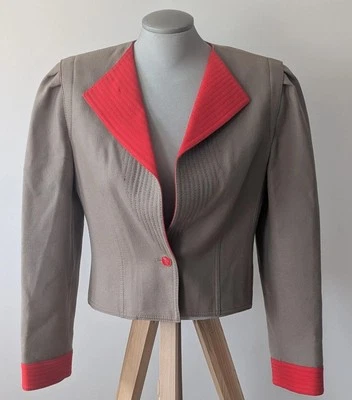 I. Magnin Louis Feraud Blazer Jacket Womens Beige Red sz 38 Wool Button Career  Foto 1 de 4