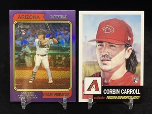 CORBIN CARROLL 2023 TOPPS HERITAGE #209 PURPLE HOTBOX AND LIVING SET ROOKIE LOT - Picture 1 of 2