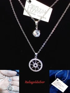Collana Donna Cristalli SWAROVSKI ORIGINALI Rodiata Argento 925 Gioielli Sposa - Foto 1 di 11