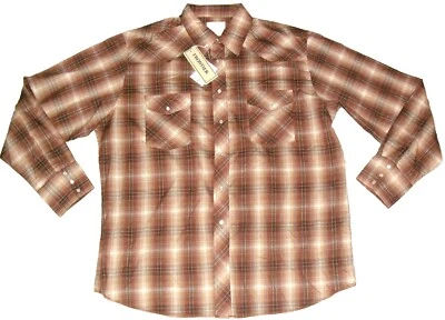 Camisa Frontier Para Hombres Perla Botones Cuadros Marrón Western Rodeo Manga Larga Talla XL Foto 1 de 4