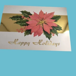 Elegant Happy Holidays Card Poinsettia Happiness Peace Envelope - Picture 1 of 5