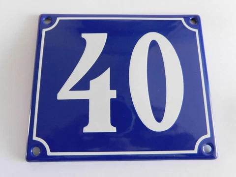 Old French Blue Enamel Porcelain Metal House Door Number Street Sign / Plate 40 Cover