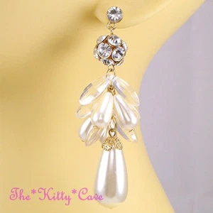 Hollywood Glamour, Roter Teppich, Braut, Perle & Kristall Gold Leuchter Ohrringe - Bild 1 von 4
