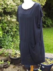Raquel Allegra marineblaue Tunika, unversäuberte Kanten, M/L - Bild 1 von 3