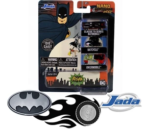 Batman 1966 Batimóvil Jokermobile Batcycle - Diecast NANO Paquete de 3 - Juguetes Jada - Imagen 1 de 4