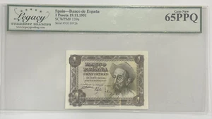 1951 Spain Banco de Espana Una Peseta Legacy Graded Gem New 65PPQ - Picture 1 of 3