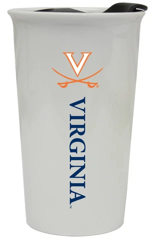 VIRGINIA CAVALIERS 12OZ CERAMIC TUMBLER-UNIVERSITY OF VIRGINIA TRAVEL MUG w/ LID Cover