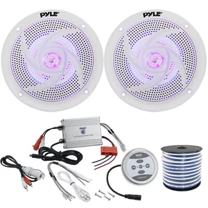 2 x Pyle PLMRS53WL 5.25" Stereo LED Speakers, 2-Channel Amplifier, Speaker Wire - Picture 1 of 4