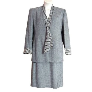 Christian Dior Vintage 80's 2-Piece Gray Wool Blend Business Skirt Suit NWT - Picture 1 of 7