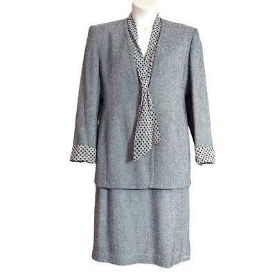 Traje Falda Christian Dior Vintage Años 80 2 Piezas Gris Mezcla Lana Negocios Nuevo con Etiquetas Foto 1 de 4