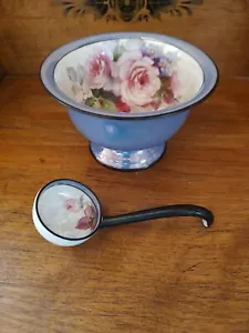 Vintage Noritake 1940er Nippon Japan handbemalt blau & rosa Rosen Schale Löffel - Bild 1 von 10