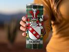 Irish Surname Gilmore Coat of Arms Tumbler, National Tartan Background