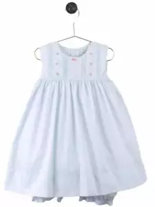Petit Ami Light Blue Dot Dress Set with Pintucks and Emboidery 24 Months - Picture 1 of 4