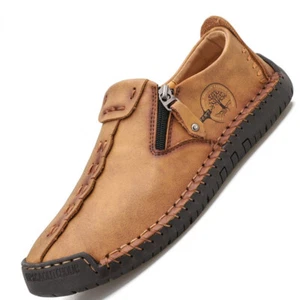 Casual Genuine Leather Men Loafers Moccasins Handmade Slip on Boat Shoes - Picture 1 of 21
